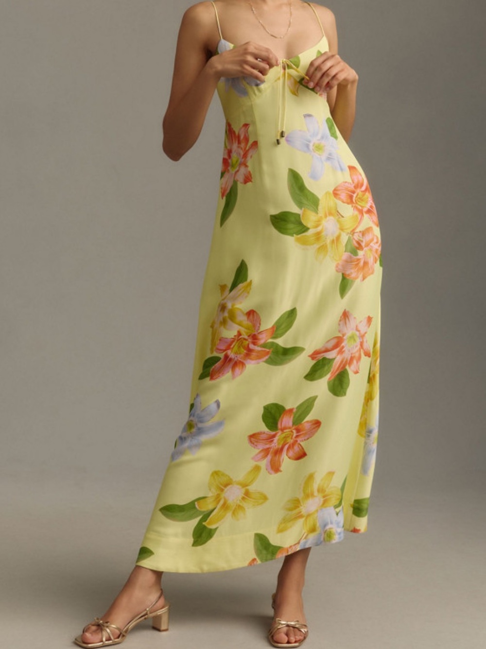 Anthropologie Maeve Yellow Floral Slip Dress